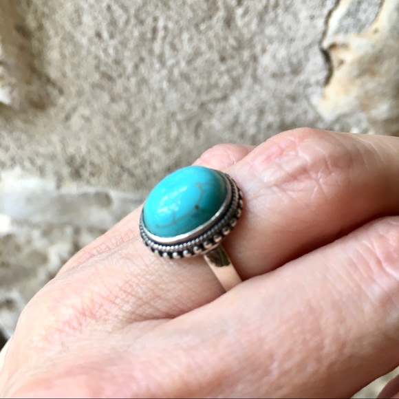 Handmade Southwestern Silver Turquoise Ring - Picture 2 of 3